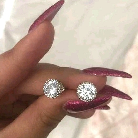 Silver stud Rhinestone earrings Dainty simple sparkly Prom wedding 💖2/$30 - Picture 13 of 15